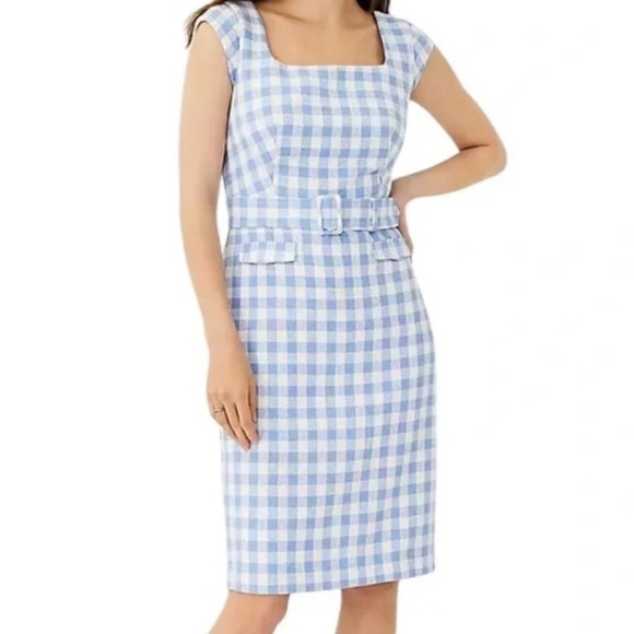 Ann Taylor Blue and White gingham belted Dress - Picture 1 of 7